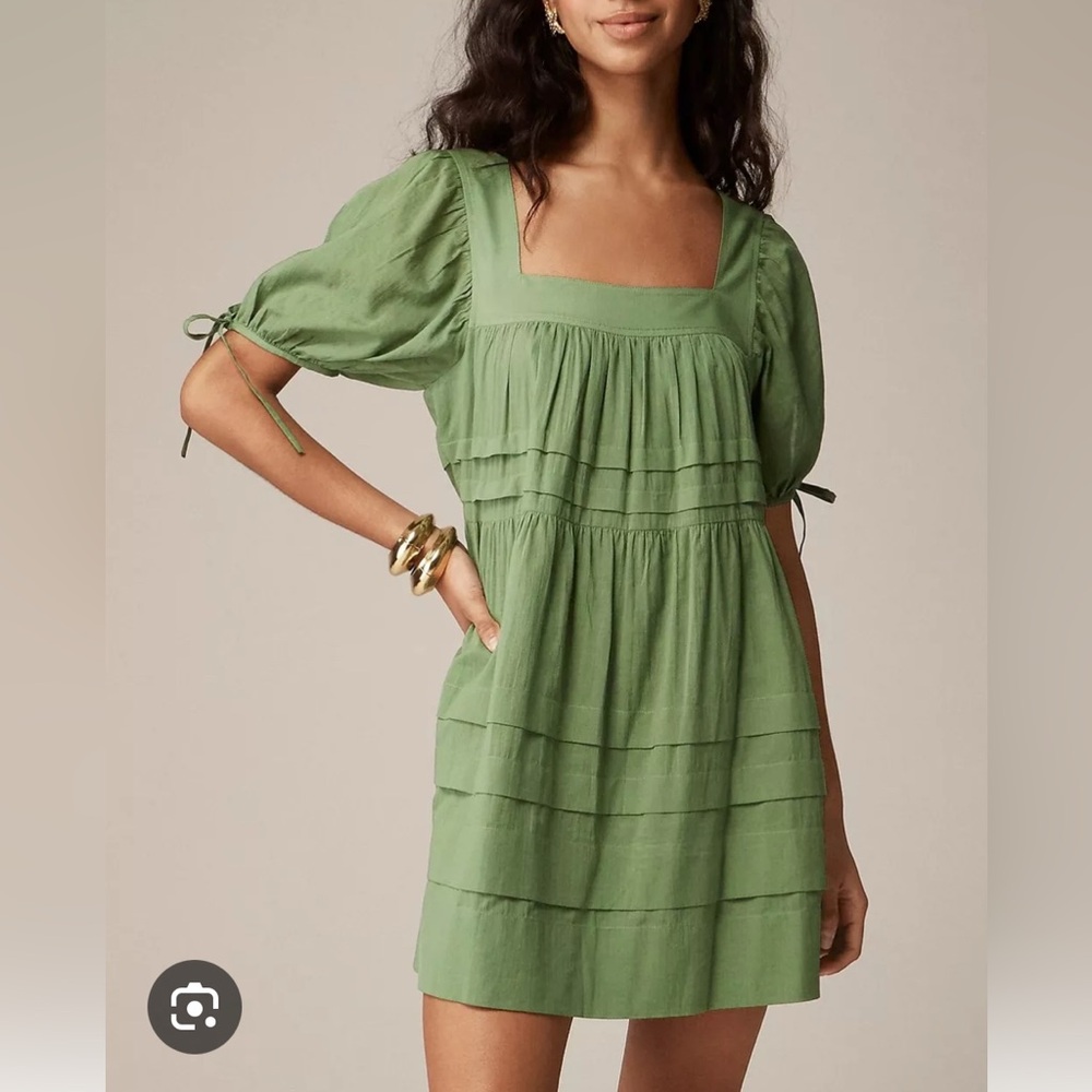 J. Crew Green Smocked Puff Sleeve Sundress